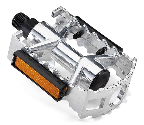 Schwinn Alloy Bike Pedals, Silver, Set of 2, Durable, with Reflectors, 9/16" fits Most Adult Bikes, Extended Teeth for Grip, Easy Installation, Replacement Bike Pedals