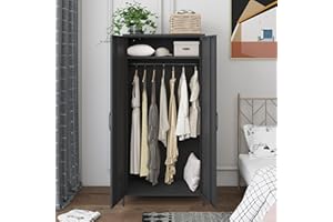 MIOCASA Metal Armoire Wardrobe Closet - Heavy-Duty Rustproof Storage for Bedroom & Living Room, Adjustable Shelves & Hanging Rod, Ideal for Homeowners, Renters & College Students (Black)