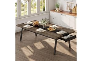 HAUOMS Dining Table for 6-8 People, Wood Industrial Style Kitchen Table with 2 Drawers & Metal Storage Rack, Rectangular Dining Room Tables for Dining Table Living Room Table, Chestnut & Black