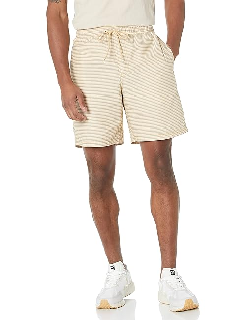 Amazon Essentials Men's 8" Inseam Relaxed-Fit Drawstring Walk Shorts (Available in Plus Size), Khaki Brown White Stripe, Medium