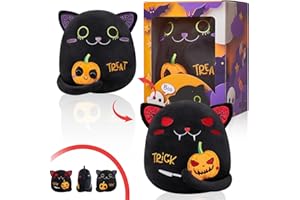 PQJSJDR Halloween Stuffed Animal Black Cat Plush,Trick or Treat Soft Toys Gifts Pumpkin Double Side 9.4 Inches Throw Pillow Cute Figure Doll for Kids Baby Toddlers Girls Boys Home Birthday Party Decorations