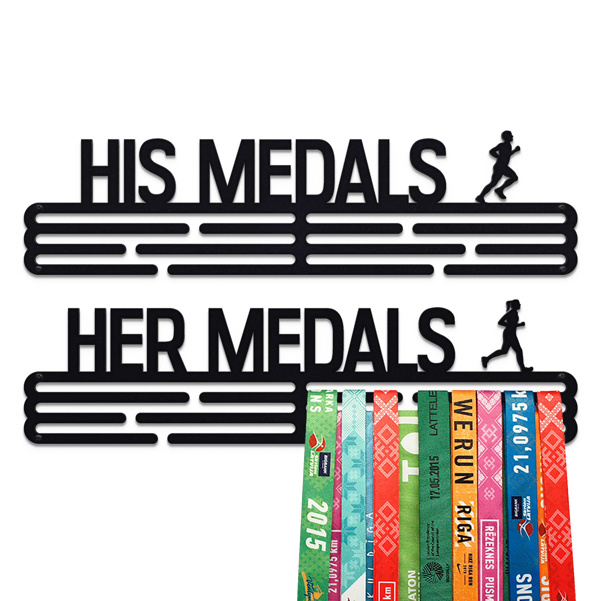United Medals HIS & HER MEDALS Sport Medal Hanger Display | Matte Black Steel Medal holder | Awards display rack for up to 96 medals