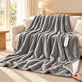 HOMLYNS Heated Blanket Throw with Removable Washable Cover, 50 x 60 in Grey | Zippered Removable Cover Machine Washable Electric Blanket, Tumble Dry Low, 5 Heat Settings, 3-Hour Auto-Off Heating Blanket