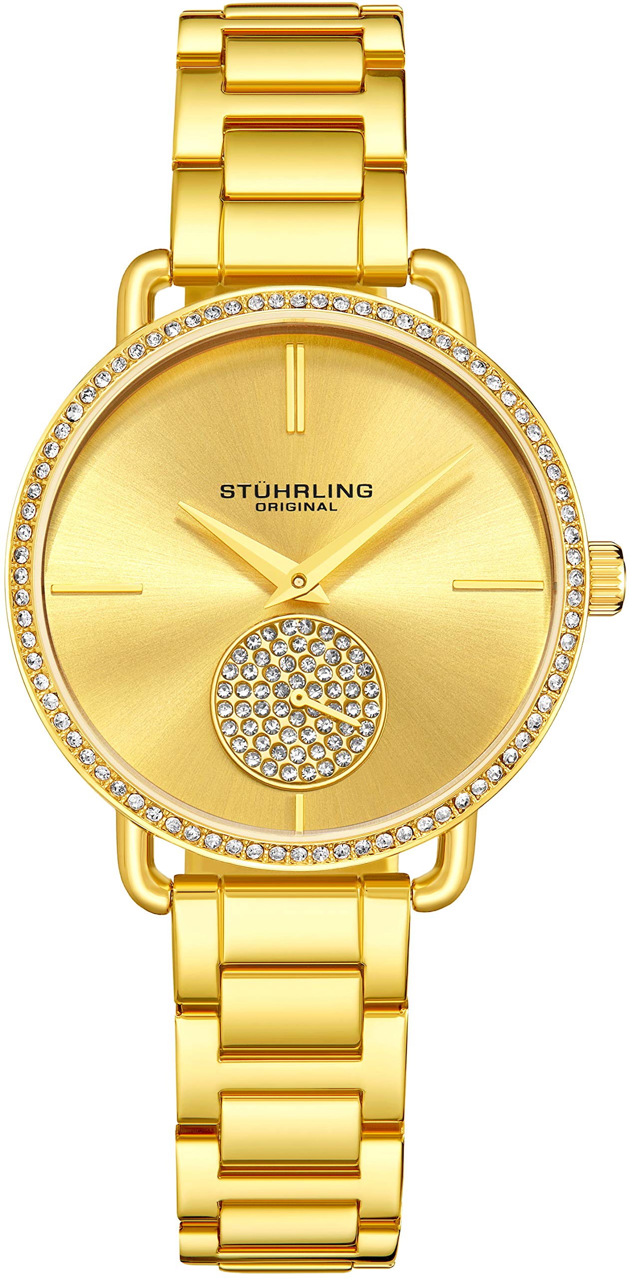 Stuhrling Original Womens Watch Krystal Diamond Analog Watch Dial and Bezel, Stainless Steel Bracelet 3909 Watches for Women Collection (Gold)