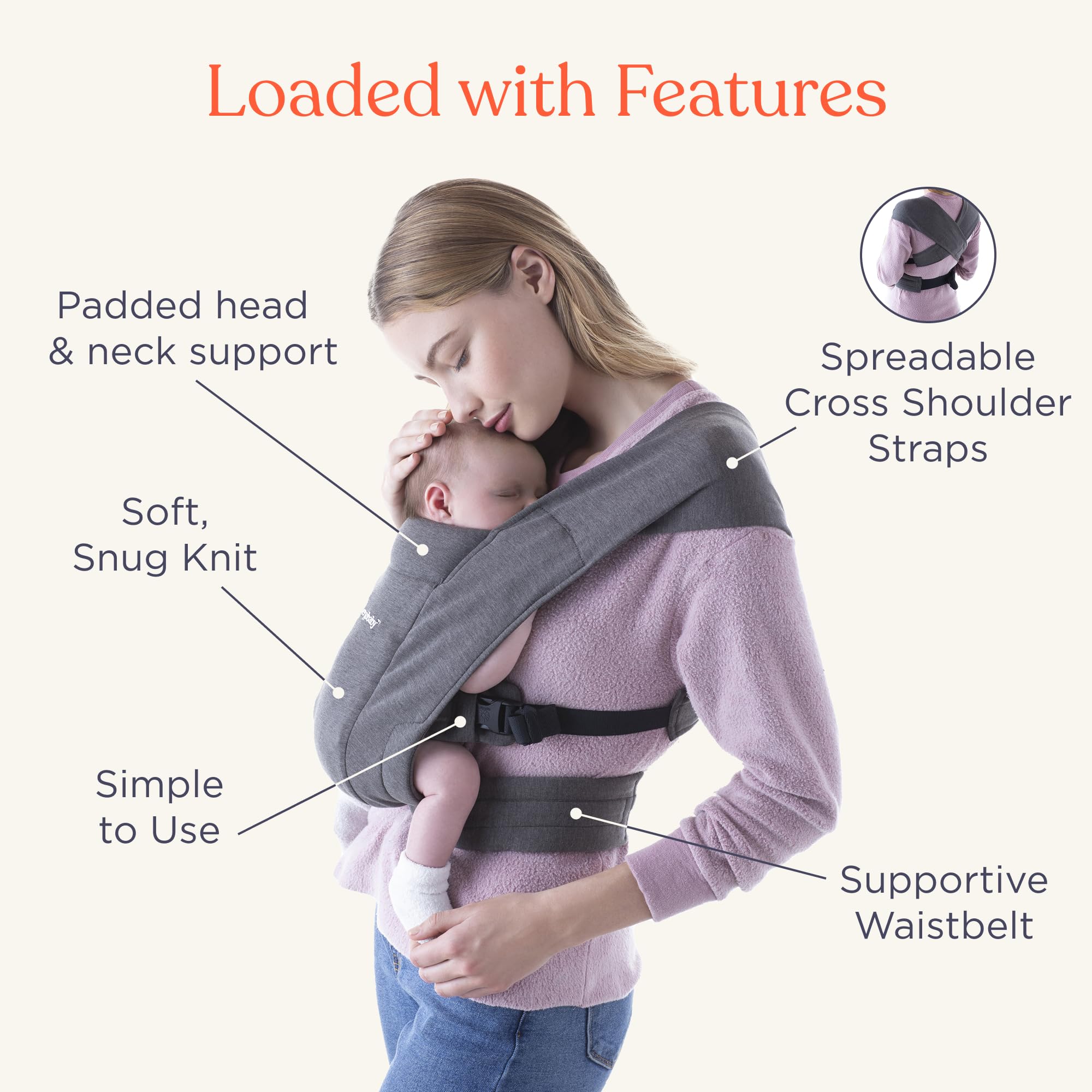 Ergobaby Embrace Baby Carrier Newborn to Toddler - Breathable Baby Carriers for Summer - Cozy Essentials (7-25 Pounds), Ponte Knit, Pure Black