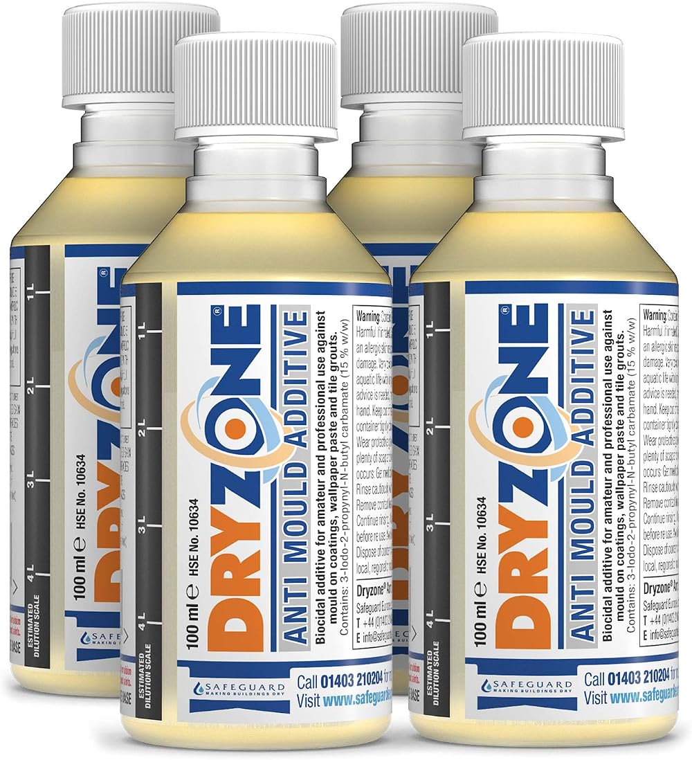 Dryzone 4 x Mould-Resistant Emulsion Additive 100ml Make 20L Paint