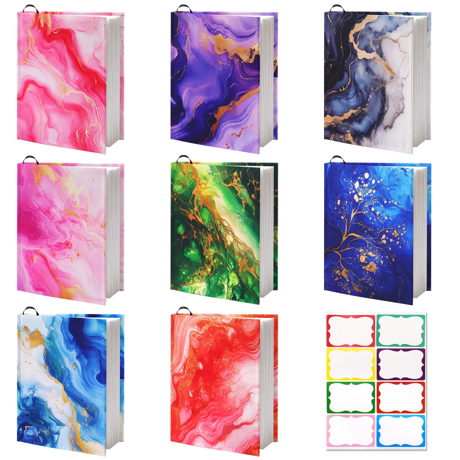 Photo 1 of 8 Pack Stretchable Book Covers, Marble Book Sleeve for Paperbacks Hardcover Textbook up to 9 x 11 in, Washable, Reusable Book Protector with Label Sticker for School Boys Girls Read Lovers