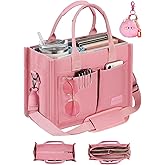 BECOJADDE Canvas Tote Bag Purse for Women with Zipper Closure, Individual Compartments & Bottom Support