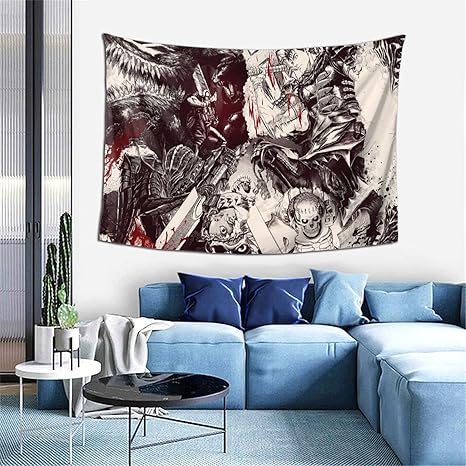Amazon Co Jp ベルセルク 三浦 建太郎 ガッツ キャスカ グリフィス タペストリー 毛布 おしゃれ 壁掛け 大判 ファブリック 装飾用品 布ポスター 装飾布 多機能 布ポスター お店 部屋飾り 廊下玄関 固定釘付き 掛ける絵 人気 アニメギフト 152 102cm ホーム キッチン