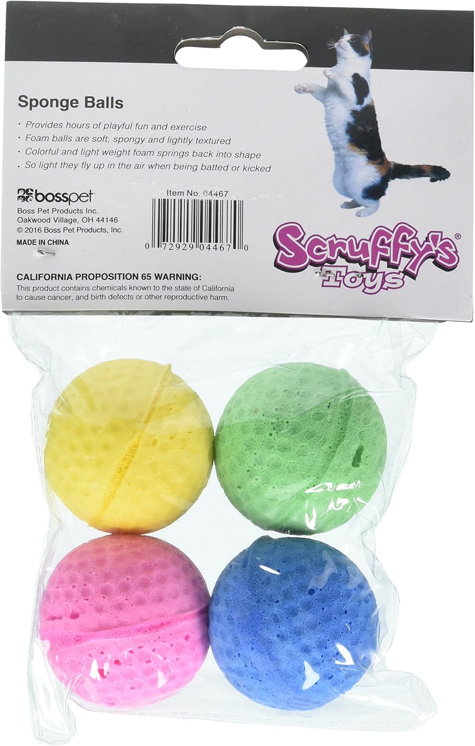 Boss Pet 04467 Scruff's Colorful Kitty Springy Foam Sponge Balls (4 Pack), Multicolor : Pet Toy Balls : Pet Supplies