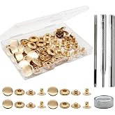 Raydodo 15mm Metal Snap Button Fasteners Kit with Tools (Gold) | 12 Sets Repair Replacement Snaps for Fabric / Leather / Clothing / Bracelets / Jackets, Copper Alloy Press Studs and Rivets