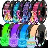 Meuymeu 8P Multicolor Glow in the Dark PLA+ &amp; Tricolor Silk Filament 1.75mm | 200g Spool Bundle 3D Printer Fillament with Shiny Tricolor and Glow in the Dark Colors, Bubble‑Free &amp; Smooth Printing