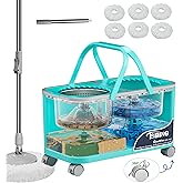RinseWise Easy-Use Gen 2 Mop Bucket, Clean/Dirty Water Separation, 6 Heads | 1.5 Gal Clean-Water Capacity, Shower-Style Rinse, 4 Swivel Wheels, 61-Inch Handle, For Apartments, Hardwood &amp; Tile Floors