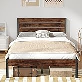 Fluest Full Bed Frame with Headboard and Footboard, Metal Full Bed Frame with Under Bed Storage, All-Metal Support System, No Box Spring Needed, Easy Assembly,Rustic Brown