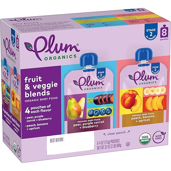 STAGE 2 | BABY FOOD VARIETY PACK: 8 CT 4OZ POUCH STAGE 2 – PEAR, PURPLE CARROT, BLUEBERRY + PEACH, BANANA, APRICOT