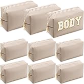 Sanwuta 9 Pcs Makeup Bags Bulk PU Double Zippers Cosmetic Bag Makeup Toiletry Small Pouch Portable Travel Organizers Case for Women Bridesmaid Proposal Gifts(Apricot)
