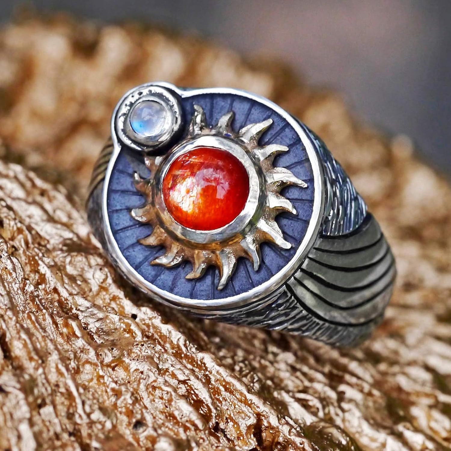 Amazon Com Silver 14k Gold Ring Stargaze With Sunstone Moonstone And Diamonds Celestial Jewelry Multistone Silver Ring Handmade
