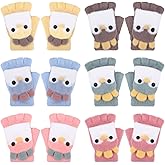 Angirlish 6 Pair Kid Fingerless Gloves Convertible Flip Top Mittens Winter Warm Half Finger Gloves for Kid Boy Girl 5-10 Year