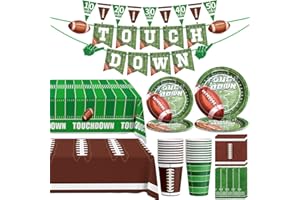 DMIGHT Football Party Decorations, 100 Pcs Football Party Supplies Serve 24, Touch Down Banner, Plates, Tablecloth, Cup and Napkins for Football Birthday Party Football Game Day Tailgate Party Decorations