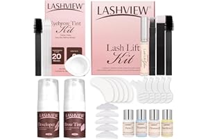 LASHVIEW Lash Lift and Eyebrow Kit, Professional Eyelash Perm Kit and Eyelash & Eyebrow Set Quick Lifting & Voluminous Coloring Gifts for Women Salon Grade Home DIY(Brown)