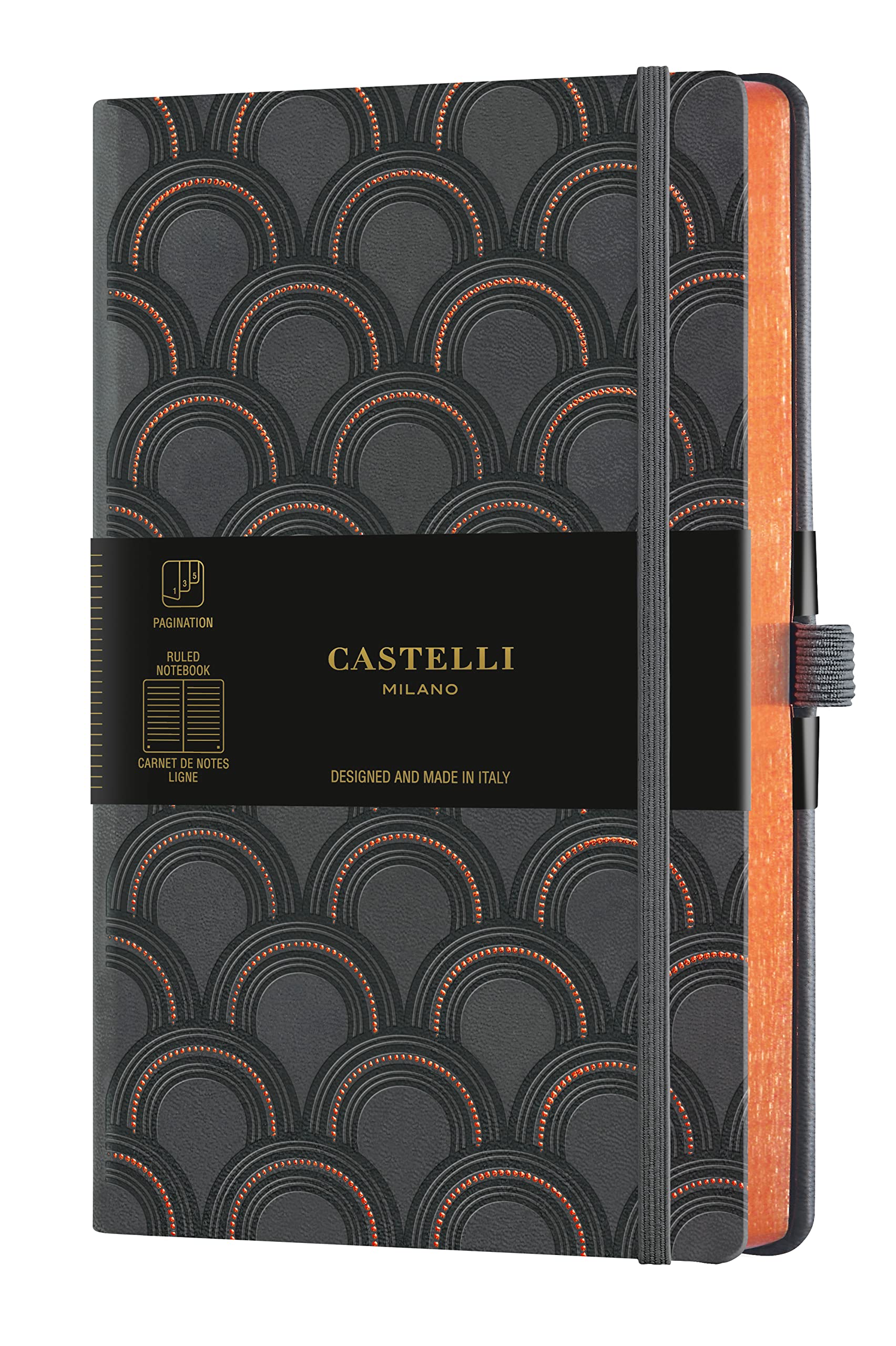 Castelli Milano COPPER & GOLD Art Deco Copper Notebook 13x21 cm Striped Page Hard Cover Colour Dark Grey 240 Pag