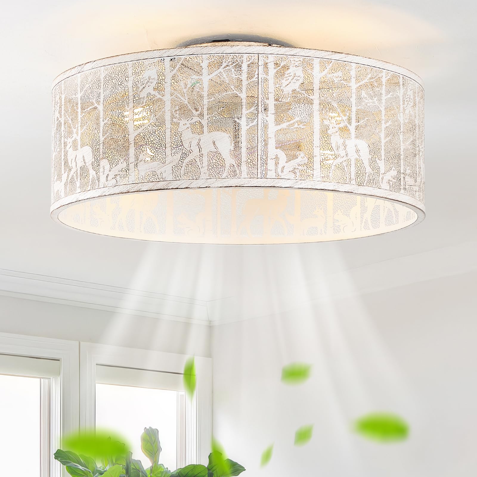 Photo 1 of Phrylix 20" Boho Flush Mount Ceiling Fans with Lights, Low Profile Caged Ceiling Fans with Lights Remote Control with 6 Speeds for Nursery, Bedroom, Foyer(Clear)