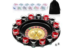 Hiboom Shot Glass Roulette Game and Drinking Dice Set - 16pcs Glasses and 2 Balls for Adults, Family Gathering, Bar, Party Supplies