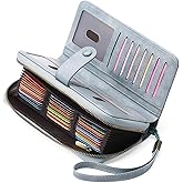 GAEKEAO Leather Credit Card Holder Wallet for Women RFID Blocking Large Capacity Bifold Zipper Card Case Organizer with Wristlet 45 Slots