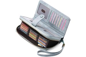 GAEKEAO Leather Credit Card Holder Wallet for Women RFID Blocking Large Capacity Bifold Zipper Card Case Organizer with Wristlet 45 Slots