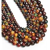 Yochus 45pcs Smooth Natural Agate Beads，8mm Dragon Vein Gemstone Round Loose Stone Beads for Jewelry Making DIY Bracelet Necklace Earrings