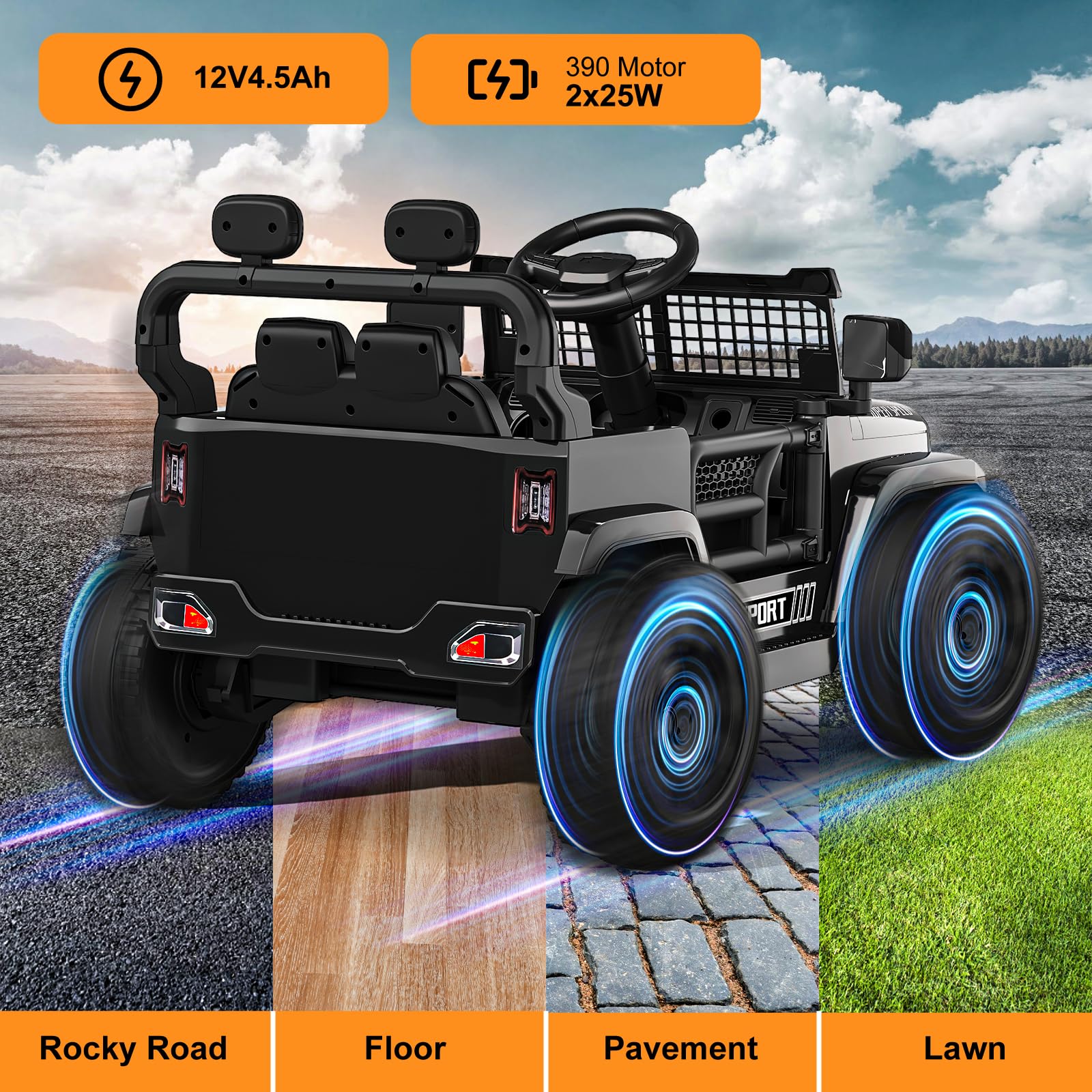 TRINEAR 12V Ride on Truck Car with Parent Remote Control, Electric Toys with Spring Suspension, LED Lights & Music Player - Safe Toddler Battery Car for Kids, Easy to Assemble, Black