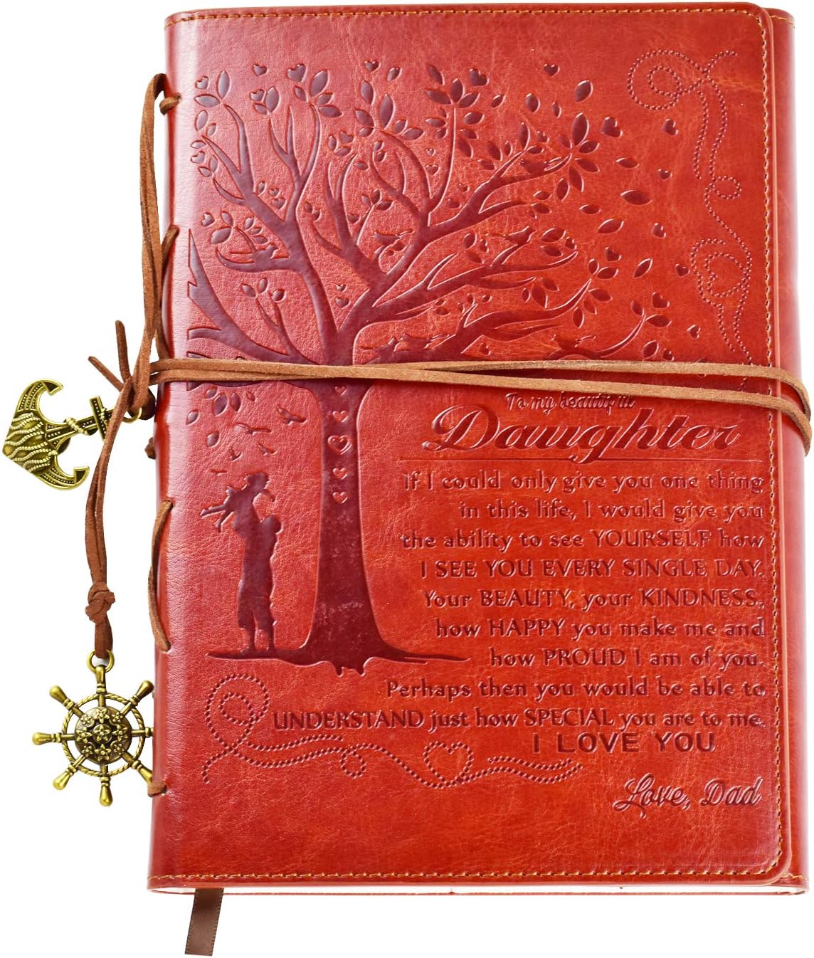 Dad To Daughter Gifts - Writing Journal, Personal Diary, Lined Journal, Travel, 6x8.5 Notebook, Writers Notebook, Faux Leather, Refillable for Teen Girls Women- Best Anniversary Birthday Gift