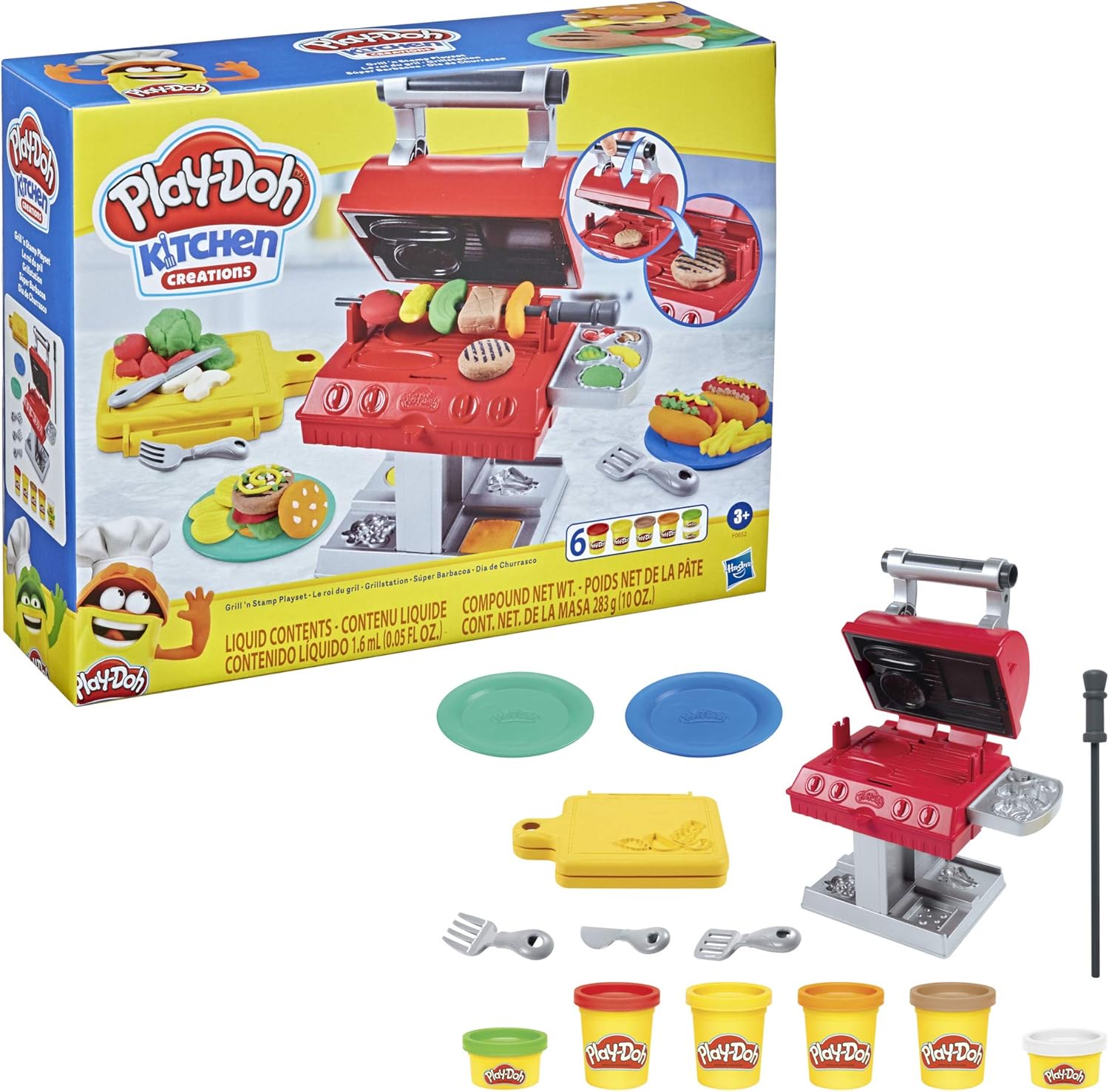 Play-Doh Kitchen Creations Grill 'n Stamp Playset for Kids 3 Years and Up with 6 Non-Toxic Modeling Compound Colors and 7 Barbecue Toy Accessories - Image 3
