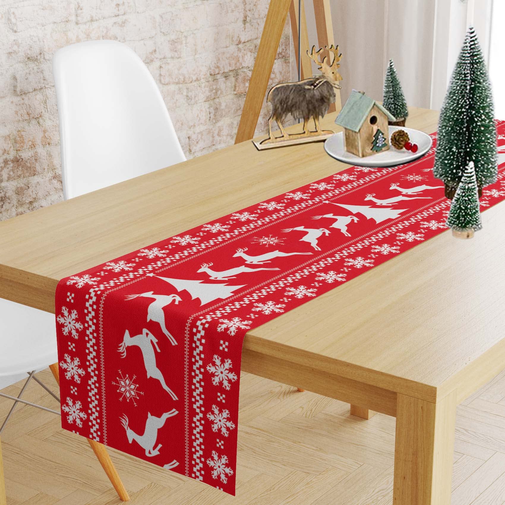 Funnlot Christmas Table Runner Red 270 x 28 cm Xmas Table Runner Linen Tables Runners Christmas Long Runner for Table