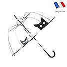 SMATI Stick Clear Umbrella - Windproof - Birdcage Dome See Through (Flowers Stripe Stars Dog Cat)