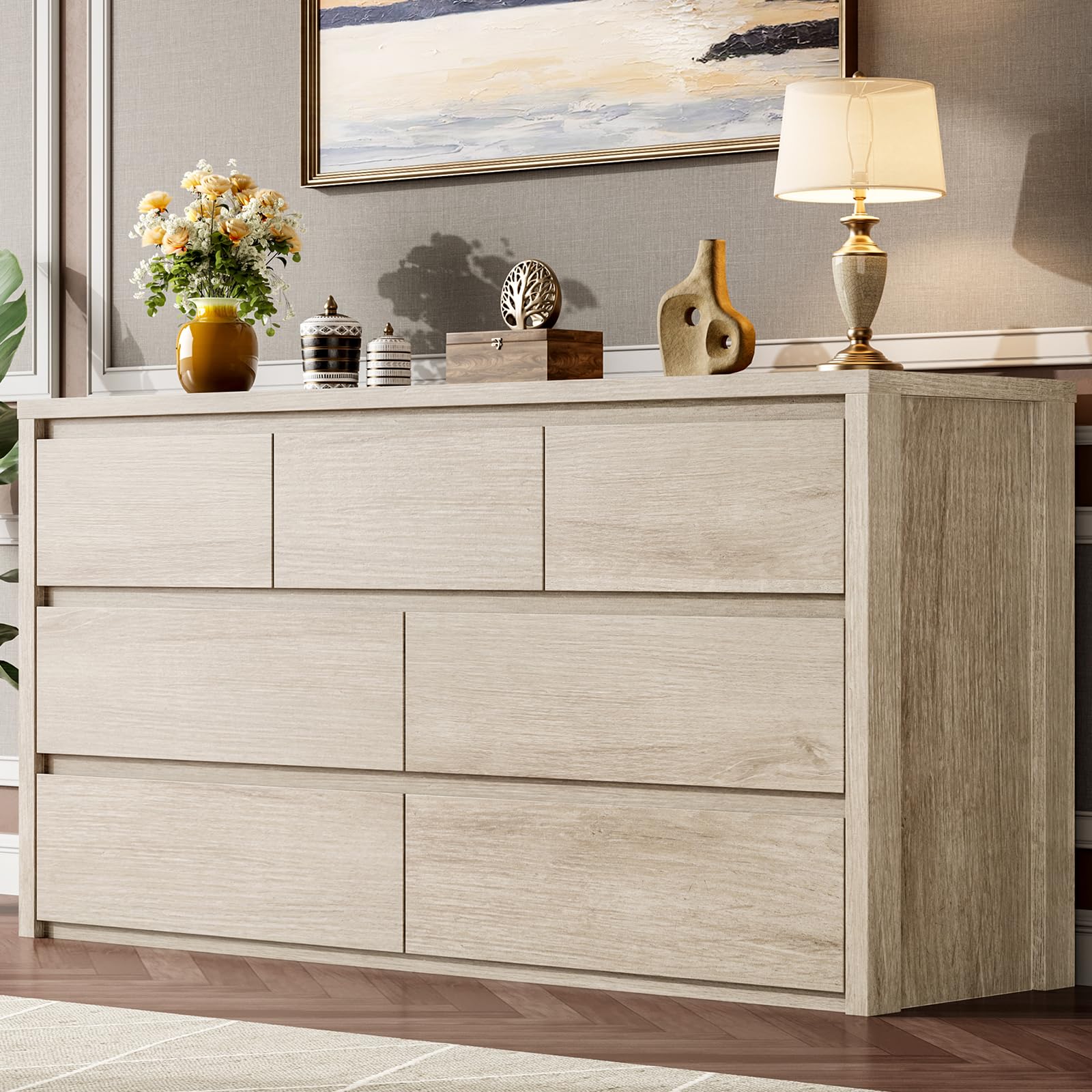 Photo 1 of **MISSING PIECES/ PARTS ONLY**   GarveeHome 7 Drawer Dresser for Bedroom, Wide Modern Chest of Drawers, Large Wood Dresser Wooden Storage Organizer for Living Room, Hallway Entryway