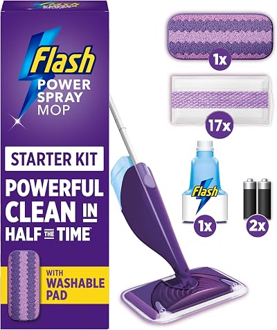 FLASH Power Spray Mop Floor Cleaner Starter Kit 1 Washable 17 Pads All-In-One