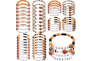 yesaior 48pcs Sports Charm Bracelets, Soccer Softball Basketball Player Gifts Beaded Ball Adjustable Clay Bracelets Jewelry Sports Gifts Supplies for Teen Adults