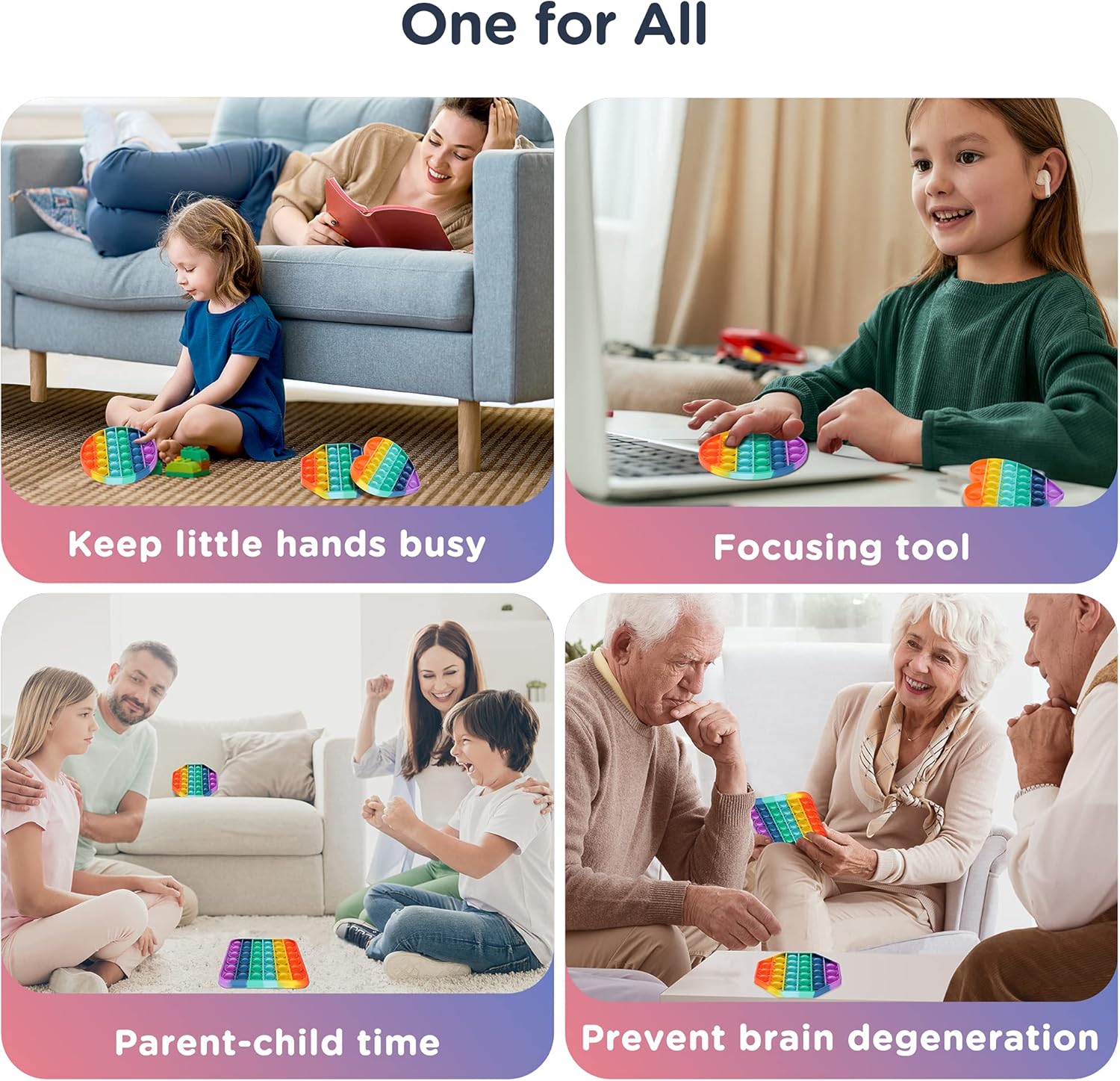 ASONA Pop Fidget Sensory Toy Set, Push Bubble Popping It Silicone Game Toy Anxiety Stress Reliever Autism Learning Materials Gift for Kids Teens Adults (Rainbow 3-Pack) : Office Products