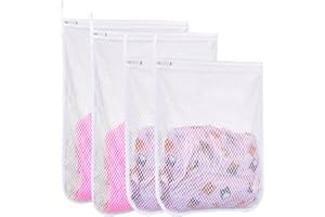 LAFFTRAK 4 pcs Durable Honeycomb Mesh Laundry Bags for Delicates 2 Large (16" x 19") 2 Medium (12" x 15")
