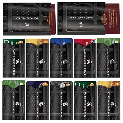 Fundas de bloqueo Matana. Protectores para prevenir RFID. Protectores para pasaporte, tarjetas de crédito y débito. (10 + 2 unidades)