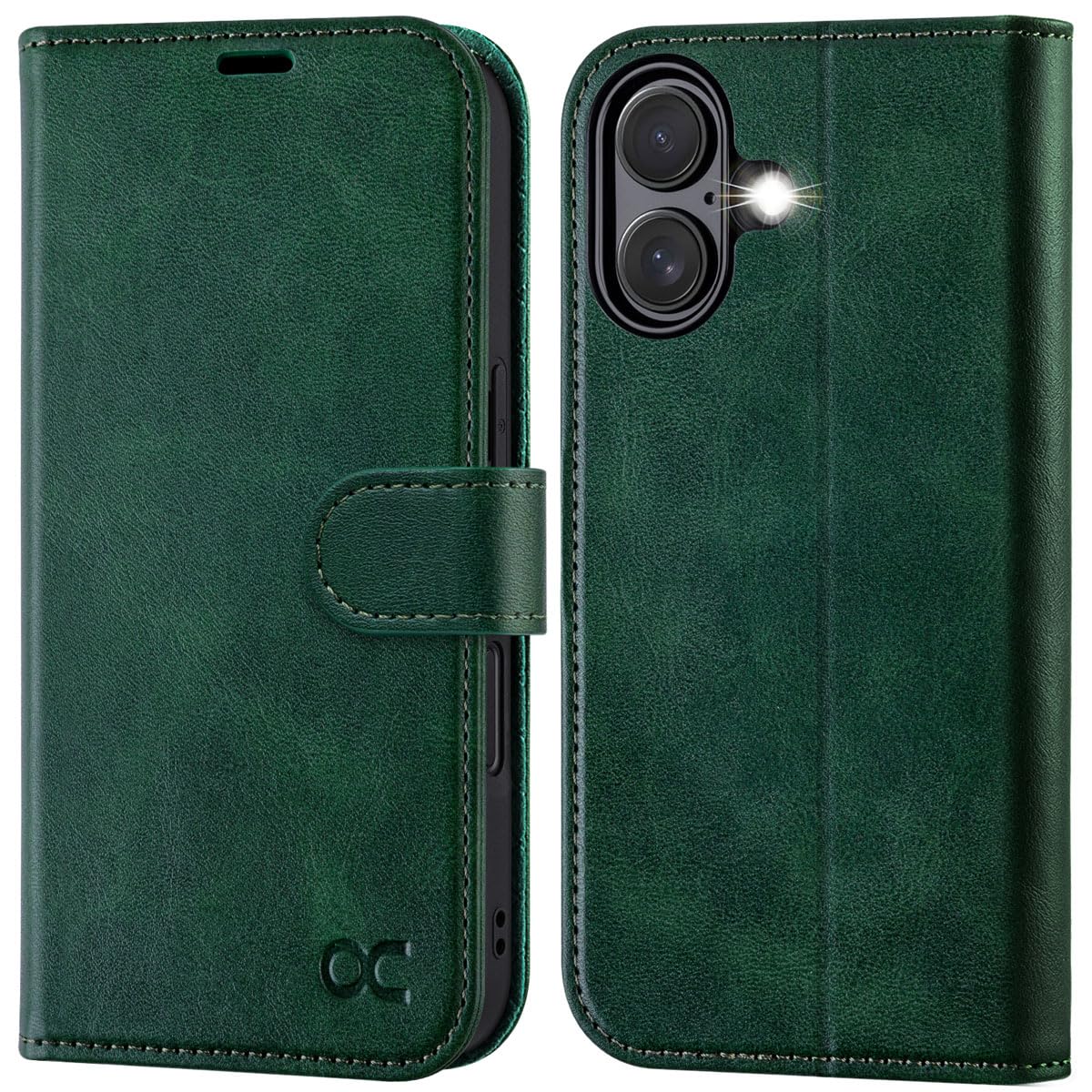 OCASE for iPhone 16 Case, PU Leather Wallet, Magnetic Flip Folio Cover with RFID Blocking, Card Holders, Shockproof TPU, and Kickstand for 6.1 Inch iPhone 16 (2024), Dark Green