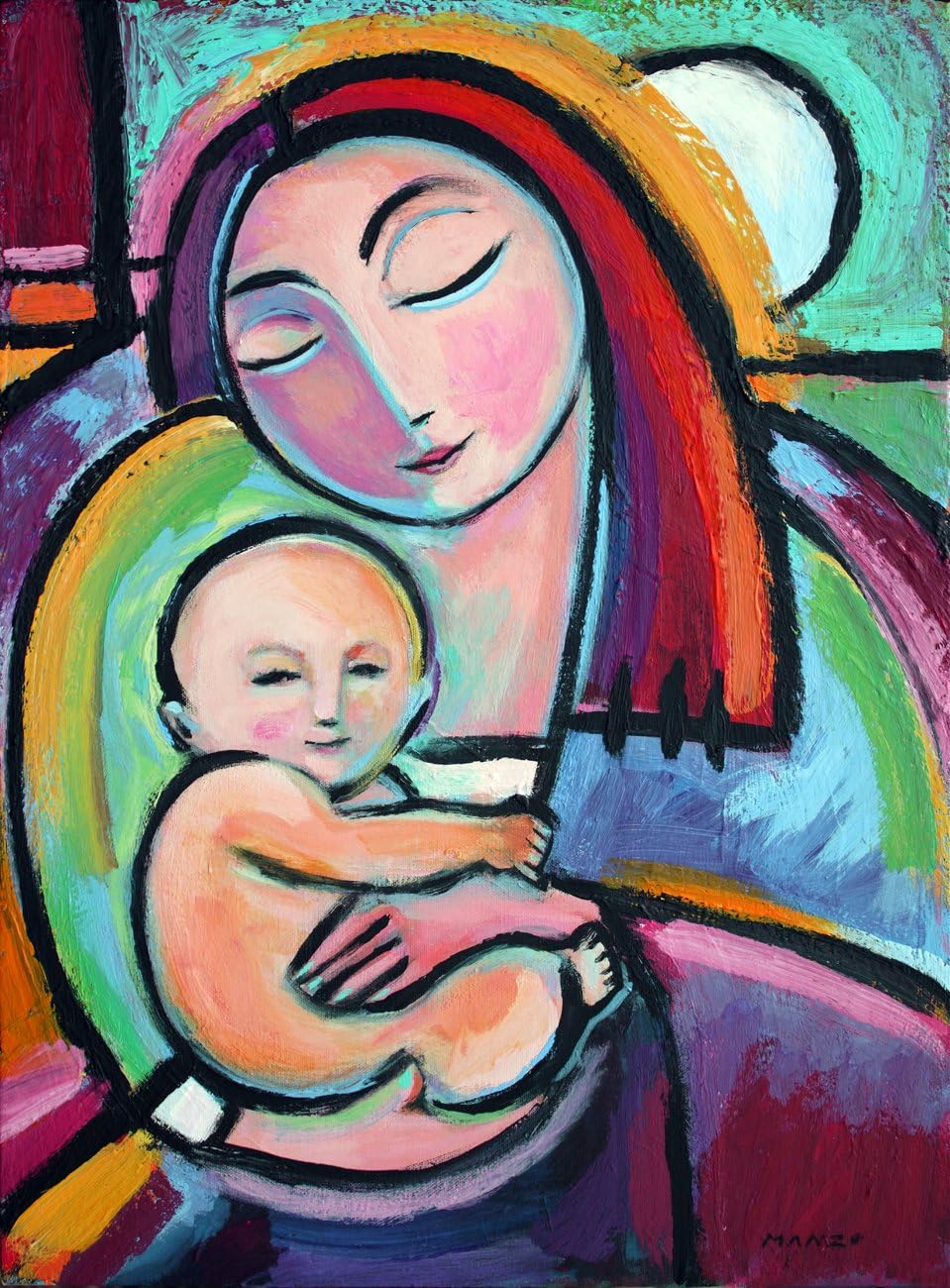 Style ARThouse Loving, Is a Giclee Print of an Original Painting By John Manzo, Showing a Mother Tenderly Caring for Her Infant Child, 14 X 18 Inches