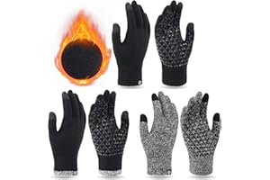 MA COWCF 3 Pairs Winter Gloves for Women Men Touch Screen Elastic Knit Thermal Anti-slip Gloves for Cold Weather