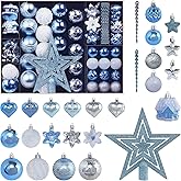 MoonXmas Christmas Ball Ornament Set, 88Pcs Plastic Shatterproof Christmas Xmas Tree Hanging Decorations, for Indoor Home Thanksgiving Halloween Party Decor - Blue/Silver.
