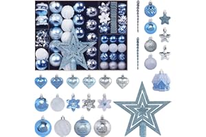 MoonXmas Christmas Ball Ornament Set, 88Pcs Plastic Shatterproof Christmas Xmas Tree Hanging Decorations, for Indoor Home Thanksgiving Halloween Party Decor - Blue/Silver.