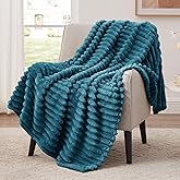 EXQ Home Fleece Throw Blanket for Couch or Bed - 3D Stripe Jacquard Decorative Blankets - Cozy Soft Lightweight Fuzzy Flannel Blanket Suitable for All Seasons(50"×60",Teal)