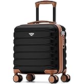 Flight Knight Carry On Suitcase 16.25x13.5x8 Hardside TSA Lock USB Port Lightweight Luggage Silent Double Spinner Wheels Maximum Underseat Carry-On Bag For Virgin South West Approved Black/Tan