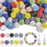 150pcs 10mm Rhinestone Beads for Jewelry Making,Full of Diamonds Round Disco Bead Bulk,Clay Bead for Crafting,Rhinestone Clay Beads for DIY Baseball Necklace Bracelet (10 Colors, 10mm/100pcs)