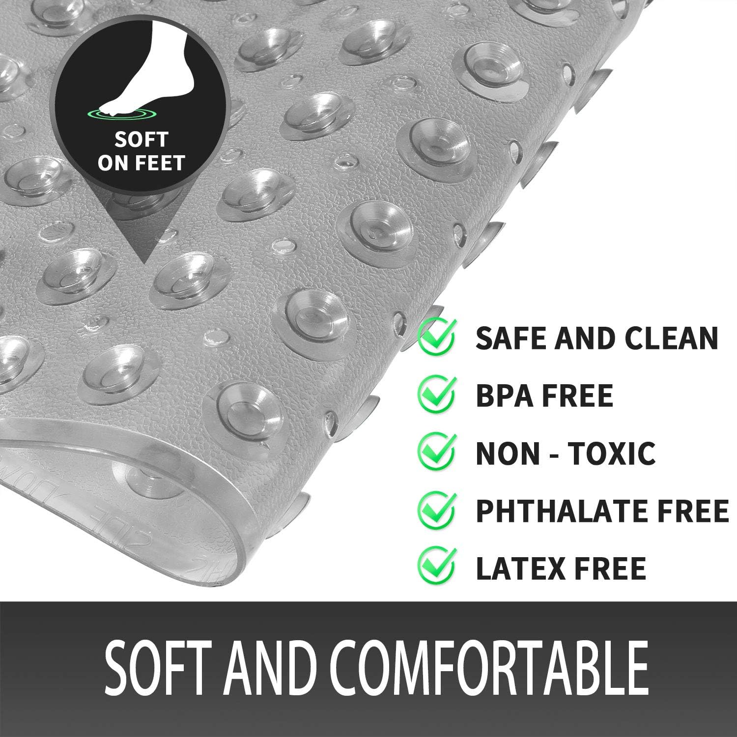 Yimobra Shower Mat for Bathtub, 21 x 21 Inches Bath Tub Square Mats, Non-Slip with Drain Holes, Suction Cups, BPA, Latex, Phthalate Free, Machine Washable, Clear Gray: Home & Kitchen